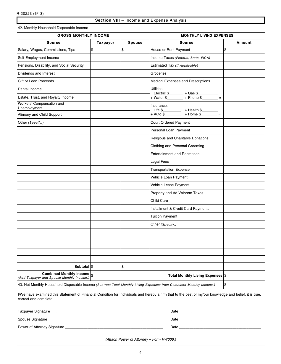 Form R-20223 Statement of Financial Condition for Individuals - Louisiana, Page 4