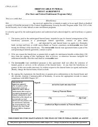 Form CPN-8 &quot;Irrevocable Funeral Trust Agreement (For State and Federal Entitlement Programs Only)&quot; - Kentucky