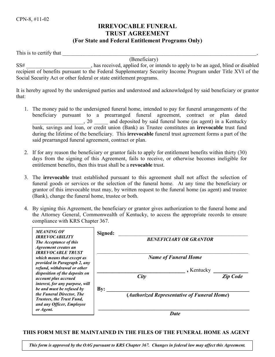 Form CPN-8 - Fill Out, Sign Online and Download Printable PDF, Kentucky ...