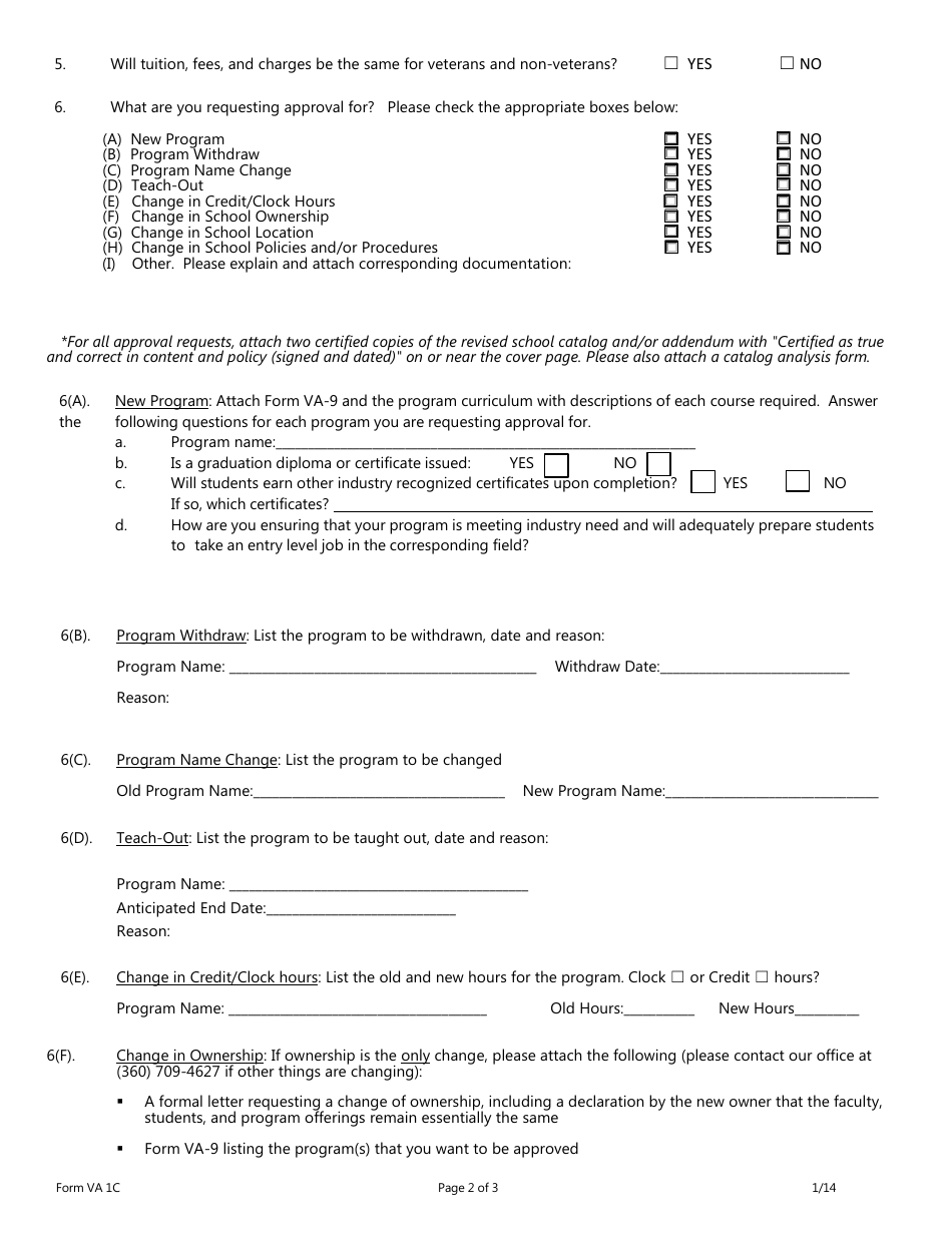 Form VA1C Application for Continued Approval of Educational and Training Programs for Veterans Educational Assistance - Washington, Page 2