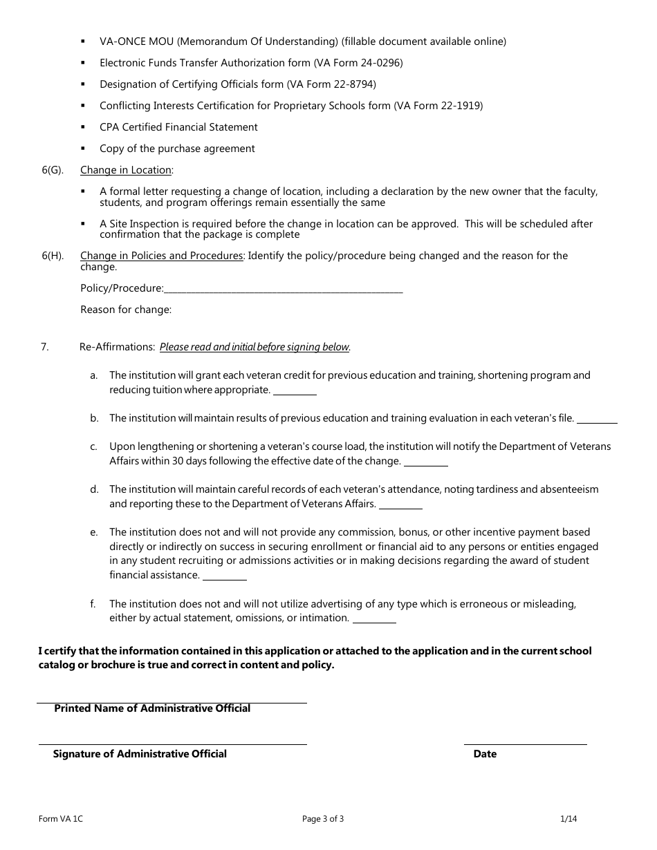 Form VA1C Application for Continued Approval of Educational and Training Programs for Veterans Educational Assistance - Washington, Page 3