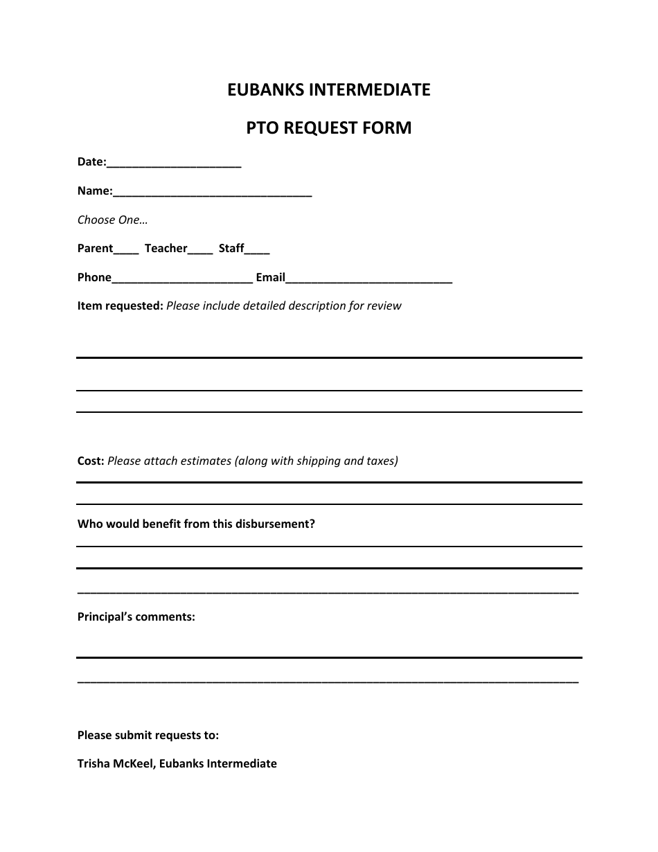 Pto Request Form - Eubanks Intermediate, Page 1