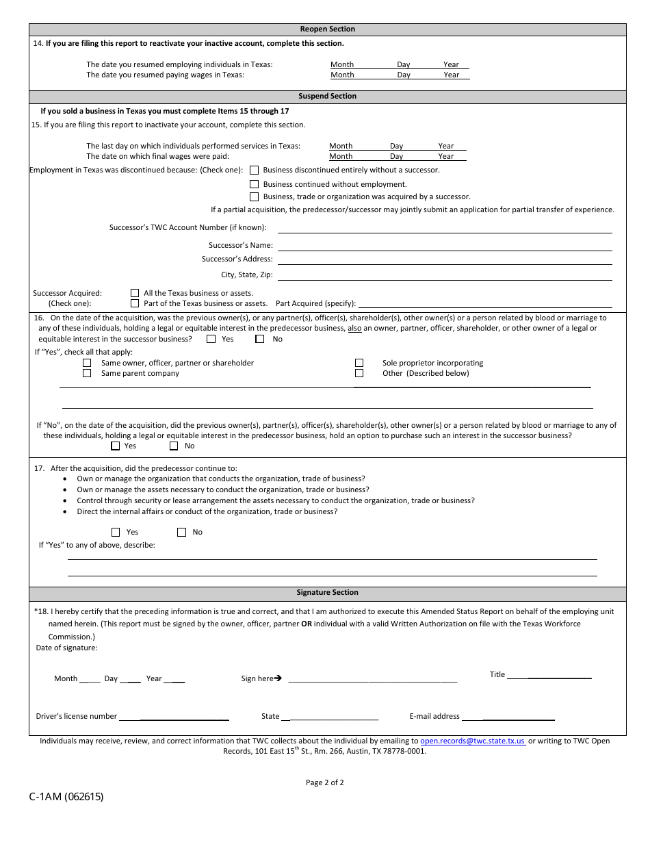 Form C-1AM - Fill Out, Sign Online and Download Fillable PDF, Texas ...