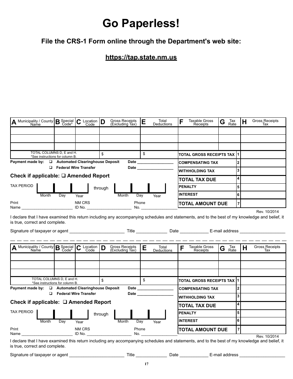 Form Crs 1 Fill Out Sign Online And Download Printable Pdf New Mexico Templateroller 5894