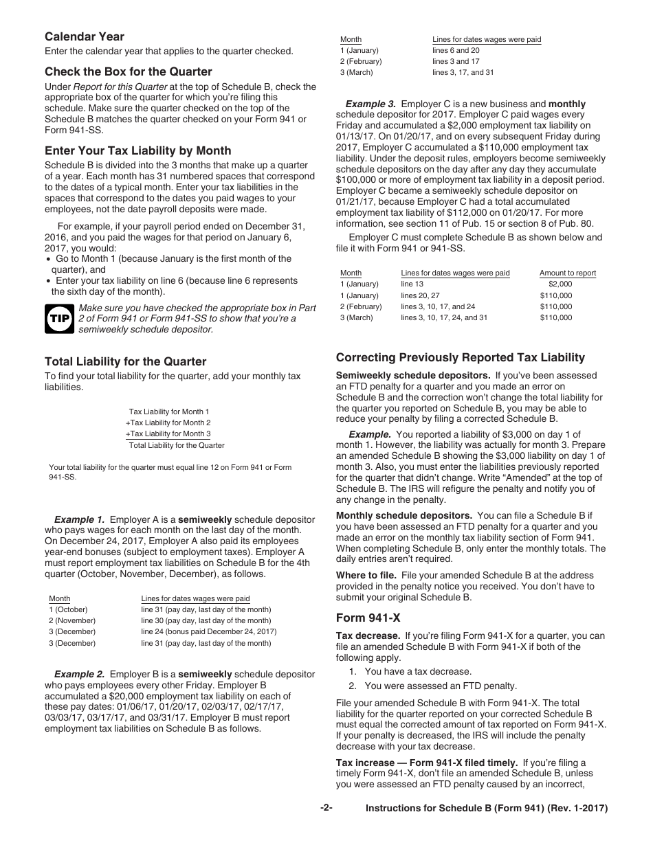 Download Instructions for IRS Form 941 Schedule B Report of Tax