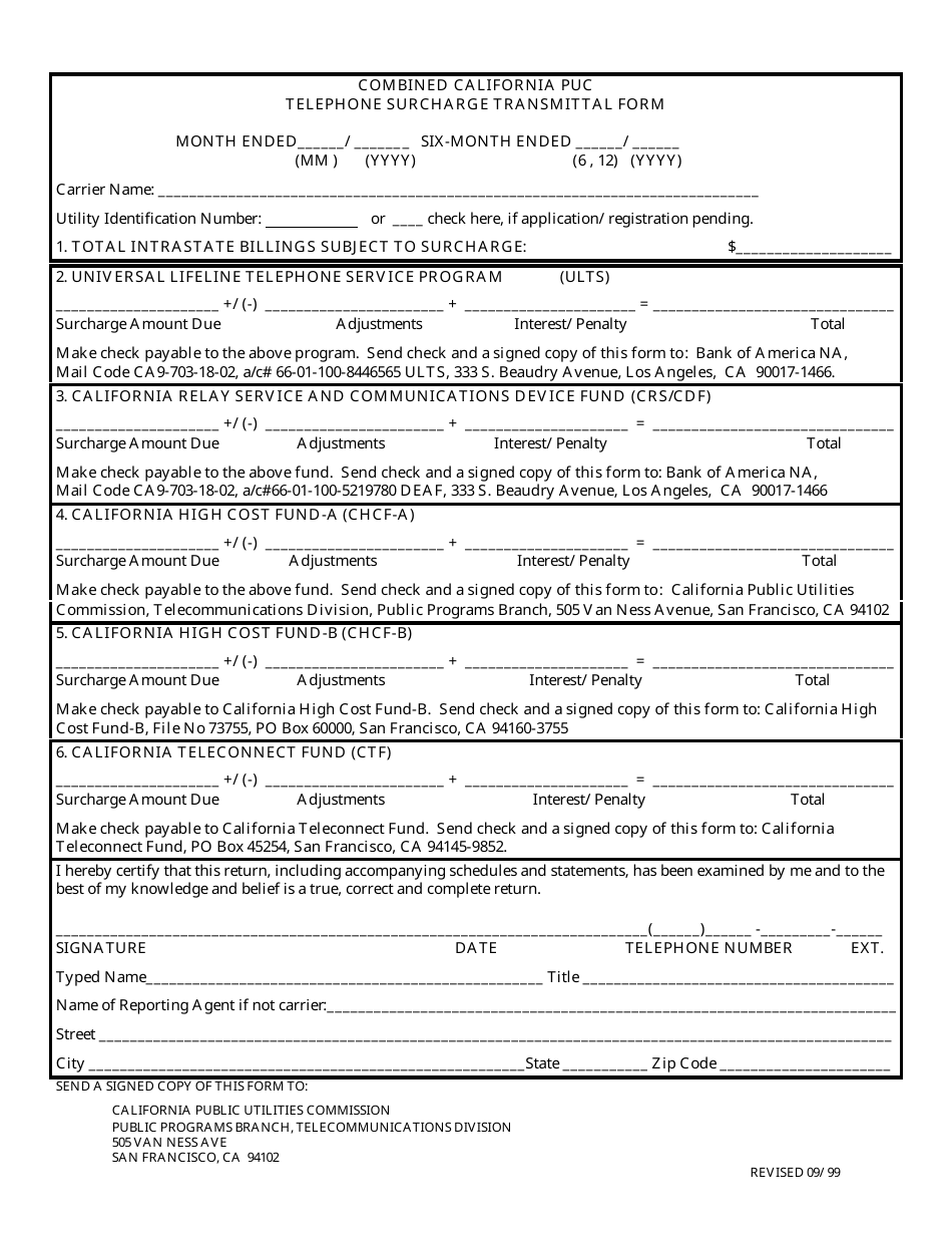 California Combined California Puc -telephone Surcharge Transmittal ...