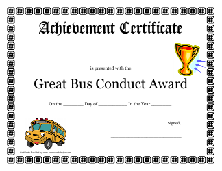 &quot;Great Bus Conduct Award Certificate Template&quot;