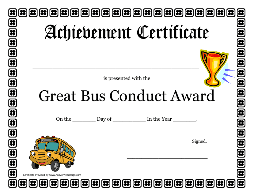 Great Bus Conduct Award Certificate Template - Preview Image