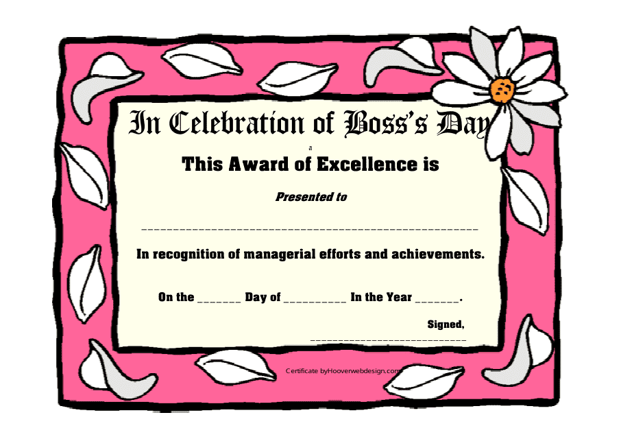 Boss's Day Award Certificate Template - Document Preview
