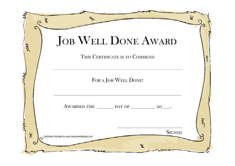 Job Well Done Award Certificate Template - Beige