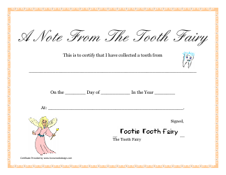 Document preview: A Note From the Tooth Fairy Certificate Template - Orange