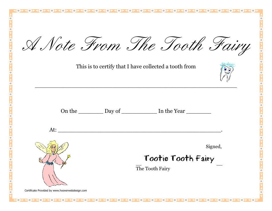Tooth Fairy Certificate Template with Orange design