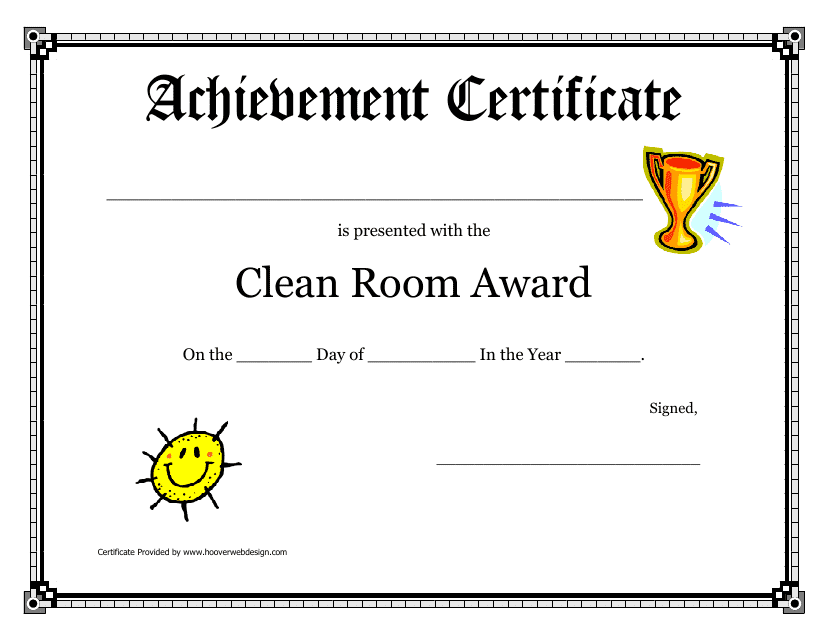 Clean Room Award Certificate of Achievement Template - Preview Image