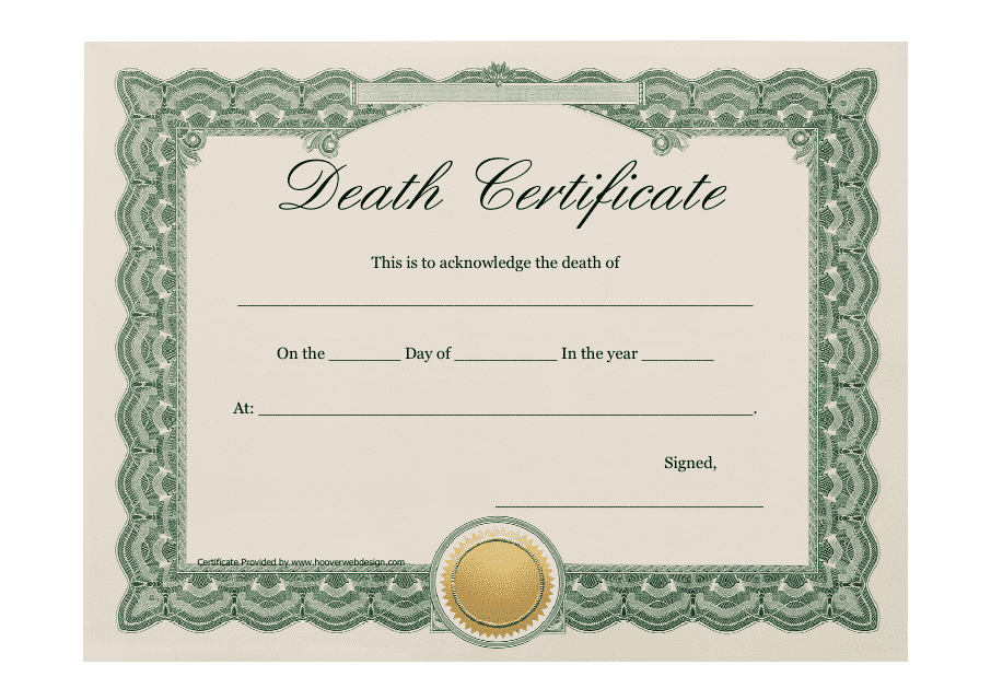 Death Certificate Template - Green