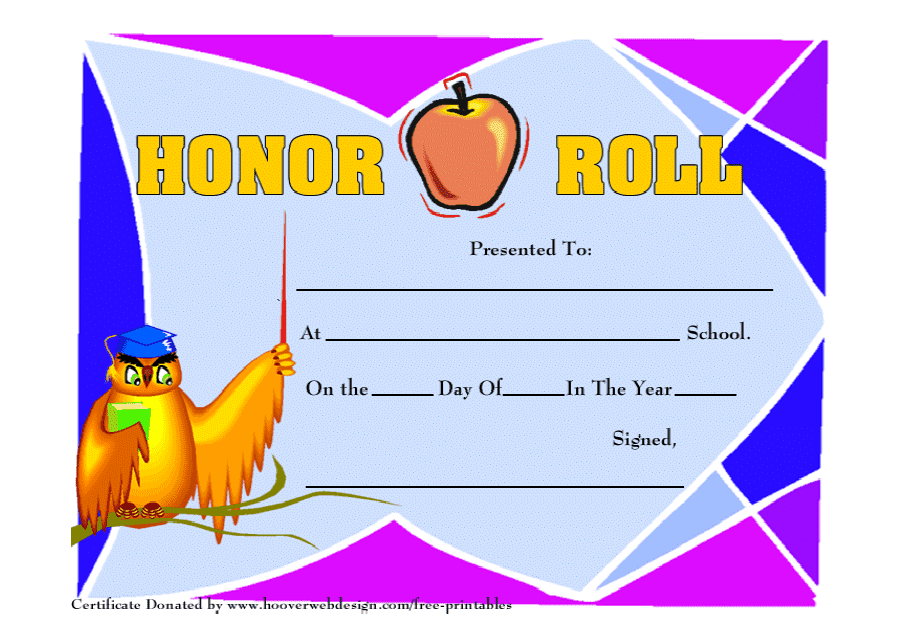 Honor Roll Certificate Template - Varicolored