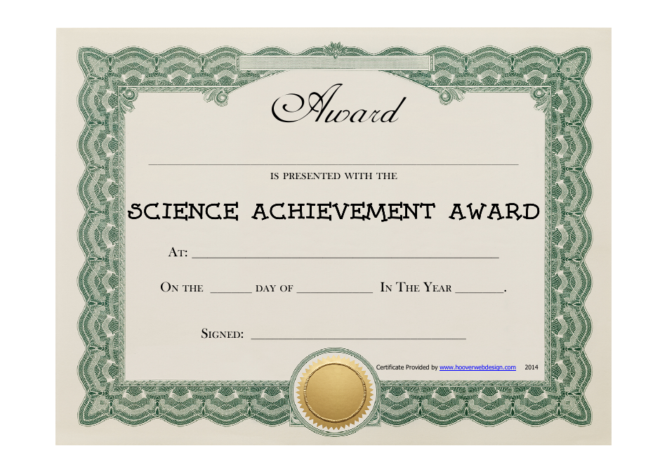 Science Achievement Award certificate template featuring a green background
