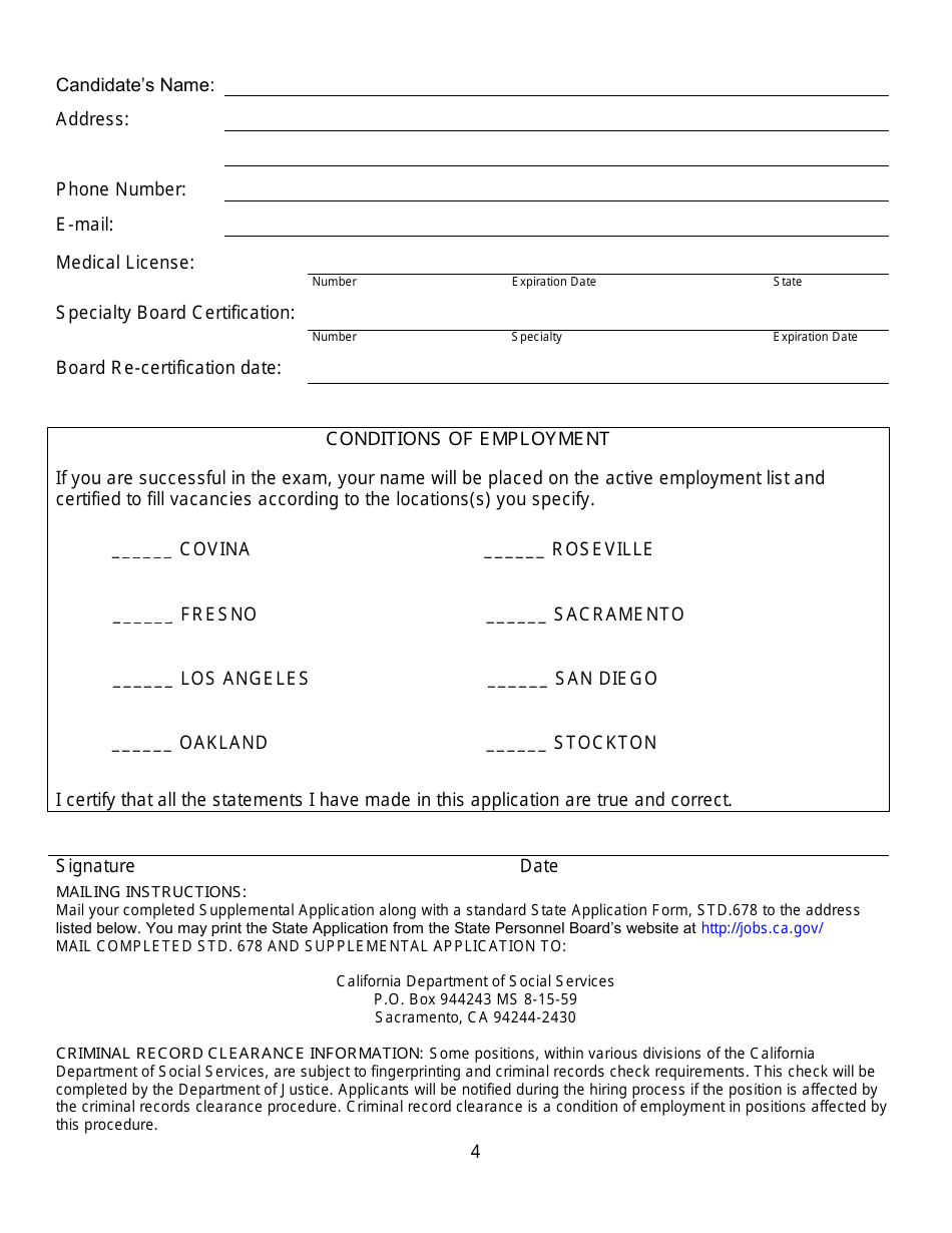 Medical Consultant I and / or Medical Consultant I (Psychiatrist) Supplemental Application - California, Page 4