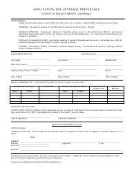 Document preview: Application Form for Veterans Preference - County of San Luis Obispo, California