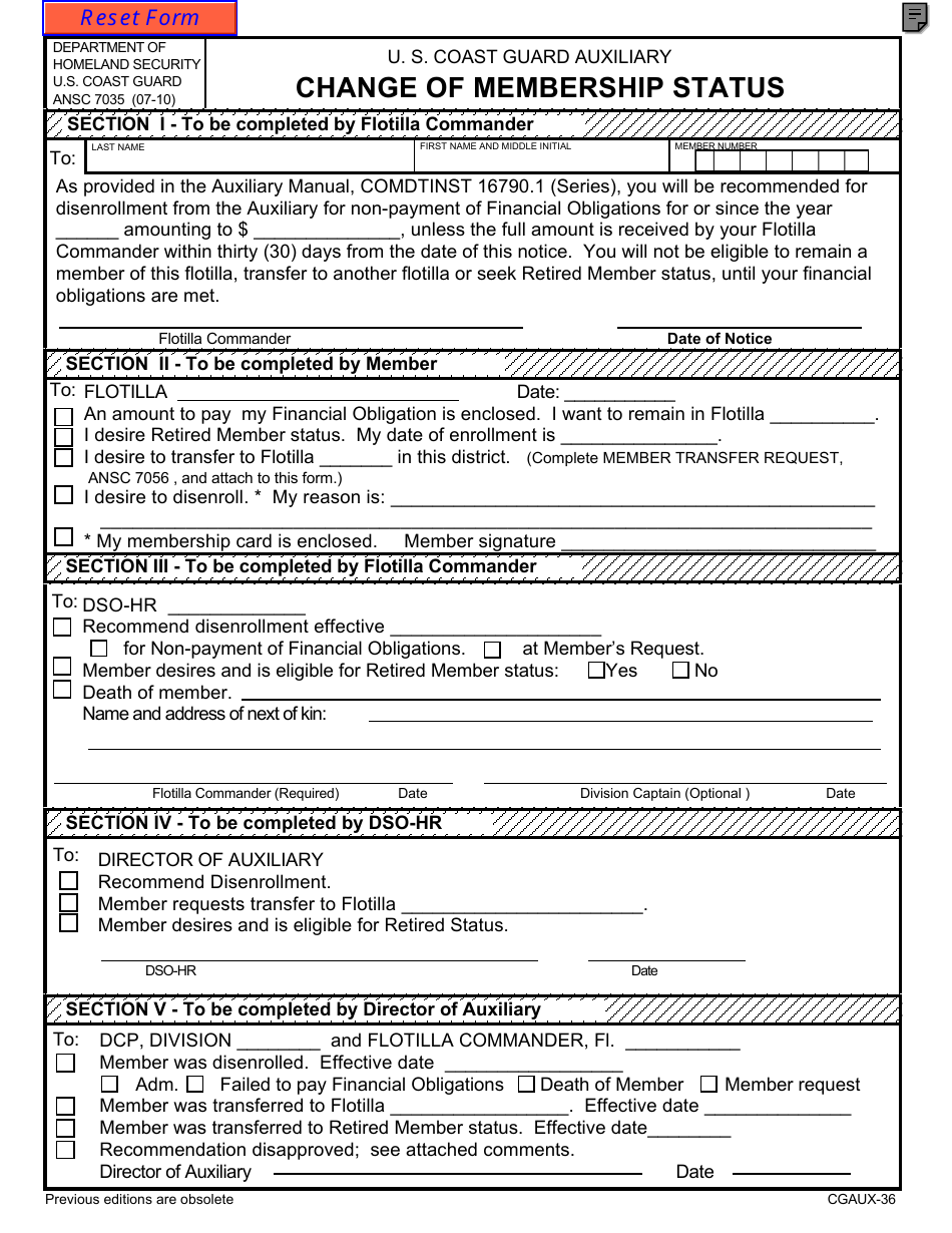 Form ANSC7035 Change of Member Status, Page 1