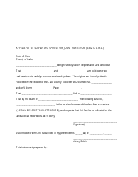 Affidavit of Surviving Spouse or Joint Survivor Form - County of Lake, Ohio