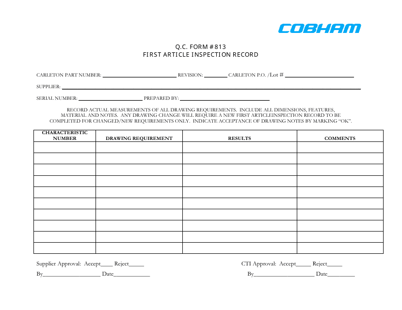 First Article Inspection Record Form - Cobham Download Pdf