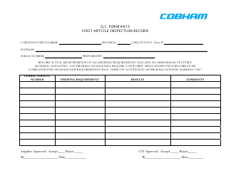 First Article Inspection Record Form - Cobham