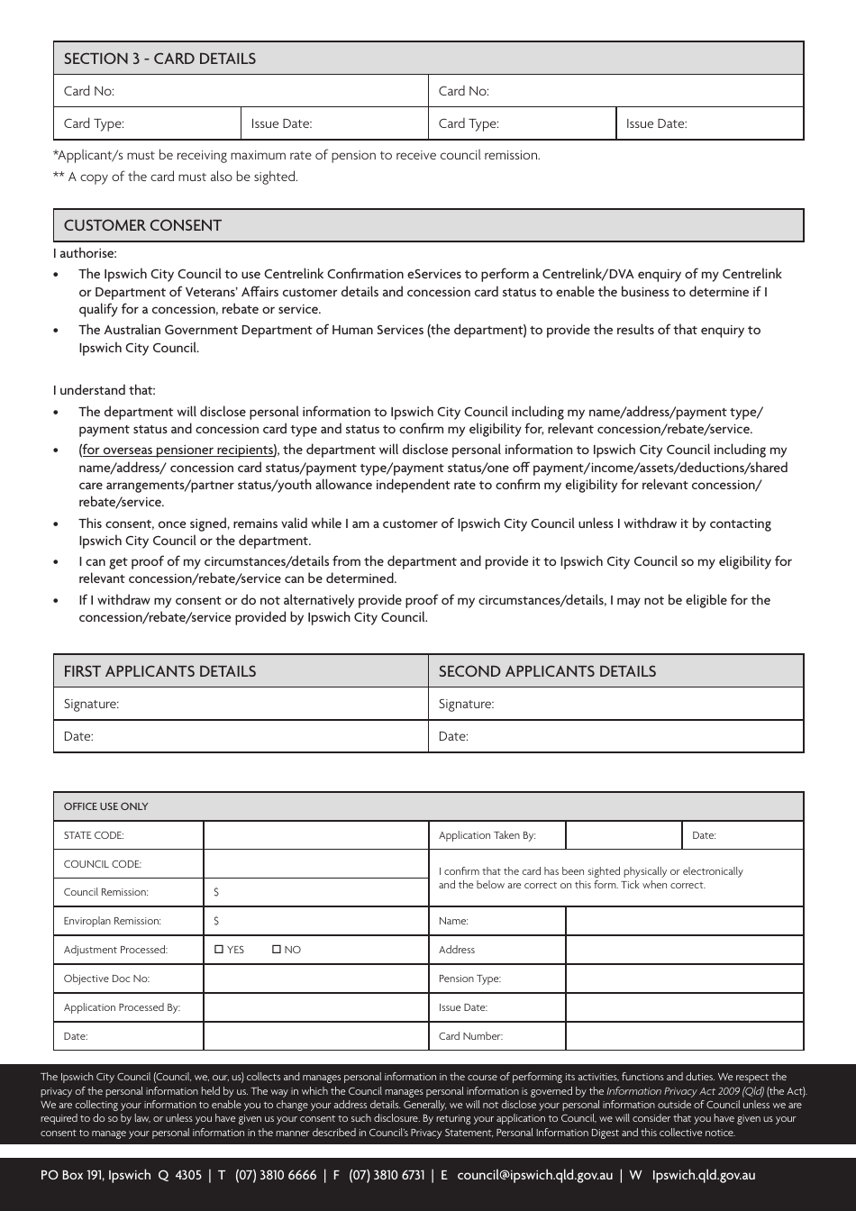 Pension Concession Application Form - City of Ipswich, Queensland, Australia, Page 2
