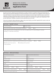 Document preview: Pension Concession Application Form - City of Ipswich, Queensland, Australia