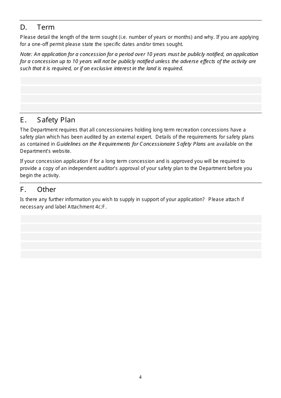 Form 4C Concession Application Form - Guiding / Tourism / Recreation: Aircraft Activities - New Zealand, Page 4