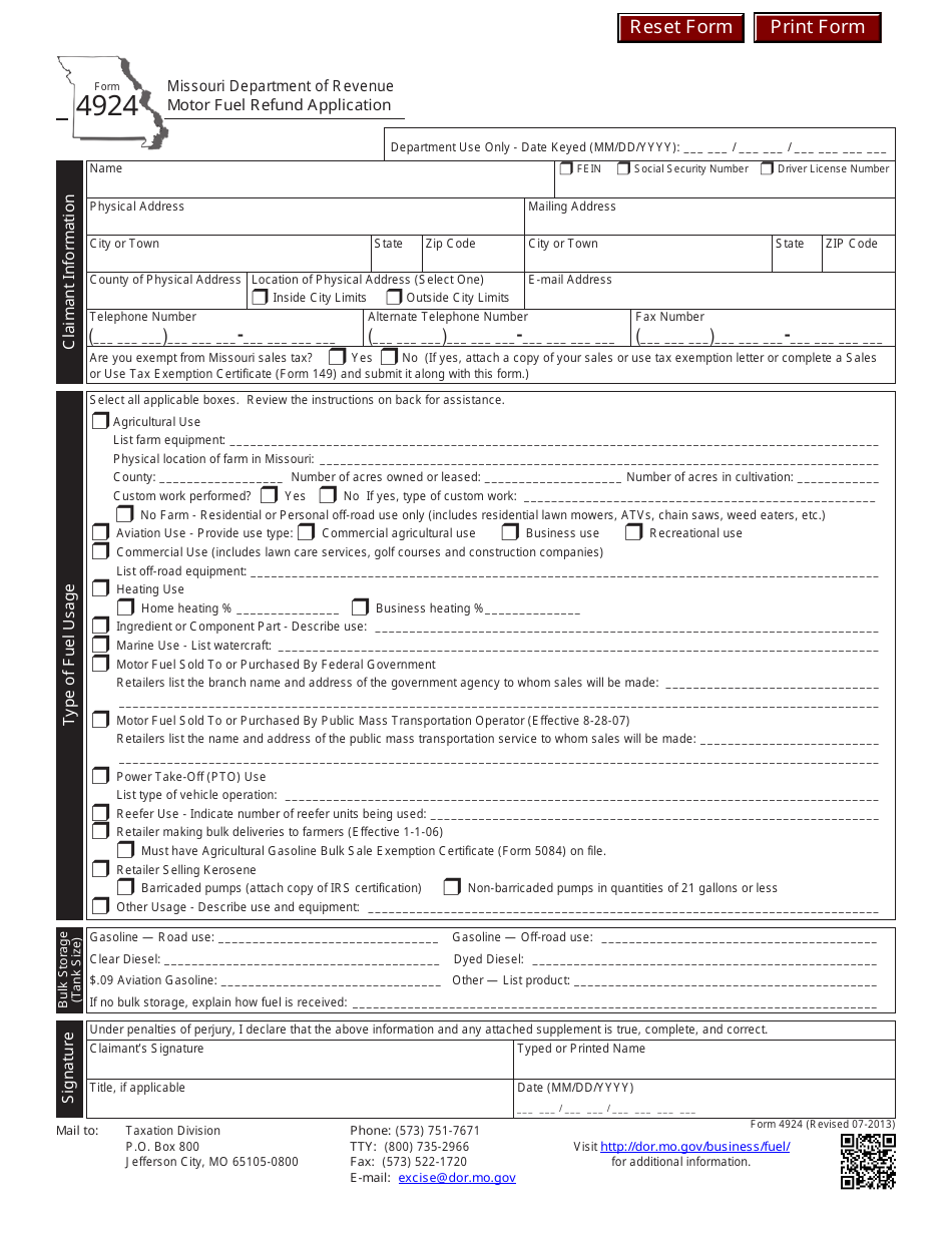 Form 4924 Motor Fuel Refund Application - Missouri, Page 1