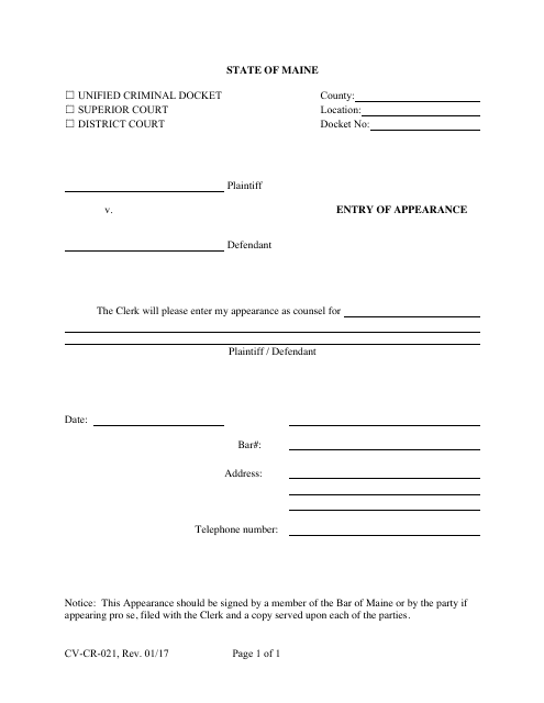Form CV-CR-021  Printable Pdf