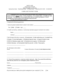 Document preview: Complaint Report Form - Maryland