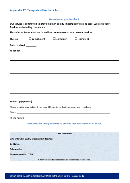 Appendix 12 Template - Feedback Form (Diagnostic Imaging Accreditation Scheme (Dias) User Guide) - Australia