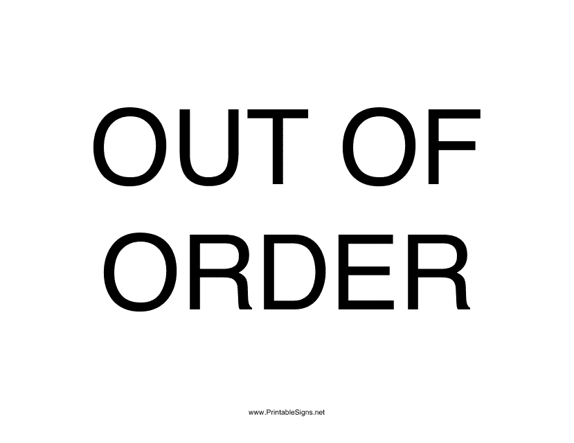 Out of Order Sign Template in White