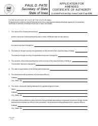 Form 635_0108 Application for Amended Certificate of Authority - Iowa