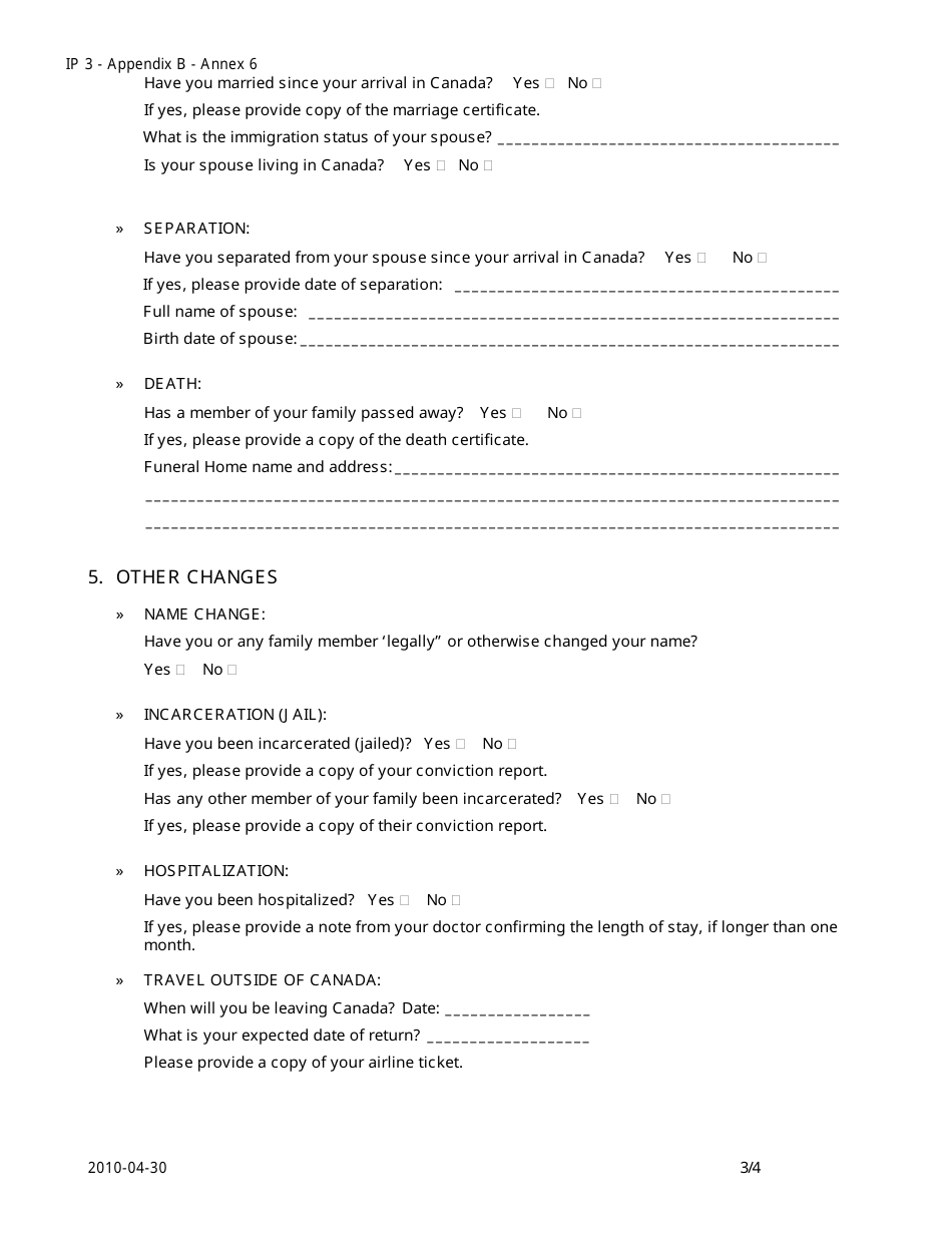 Form 3 Rap Change of Status Form - Canada, Page 3