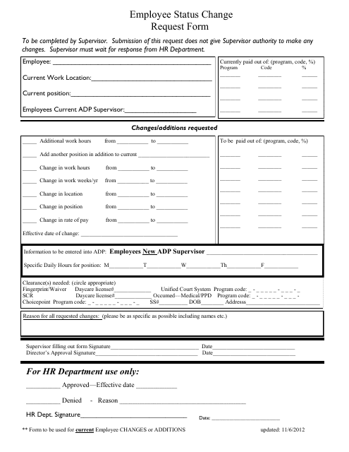 Employee Status Change Request Form