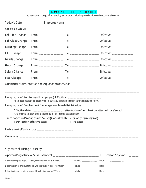 Employee Status Change Form Download Fillable PDF