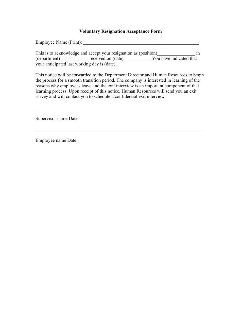 Voluntary Resignation Acceptance Form, Page 1