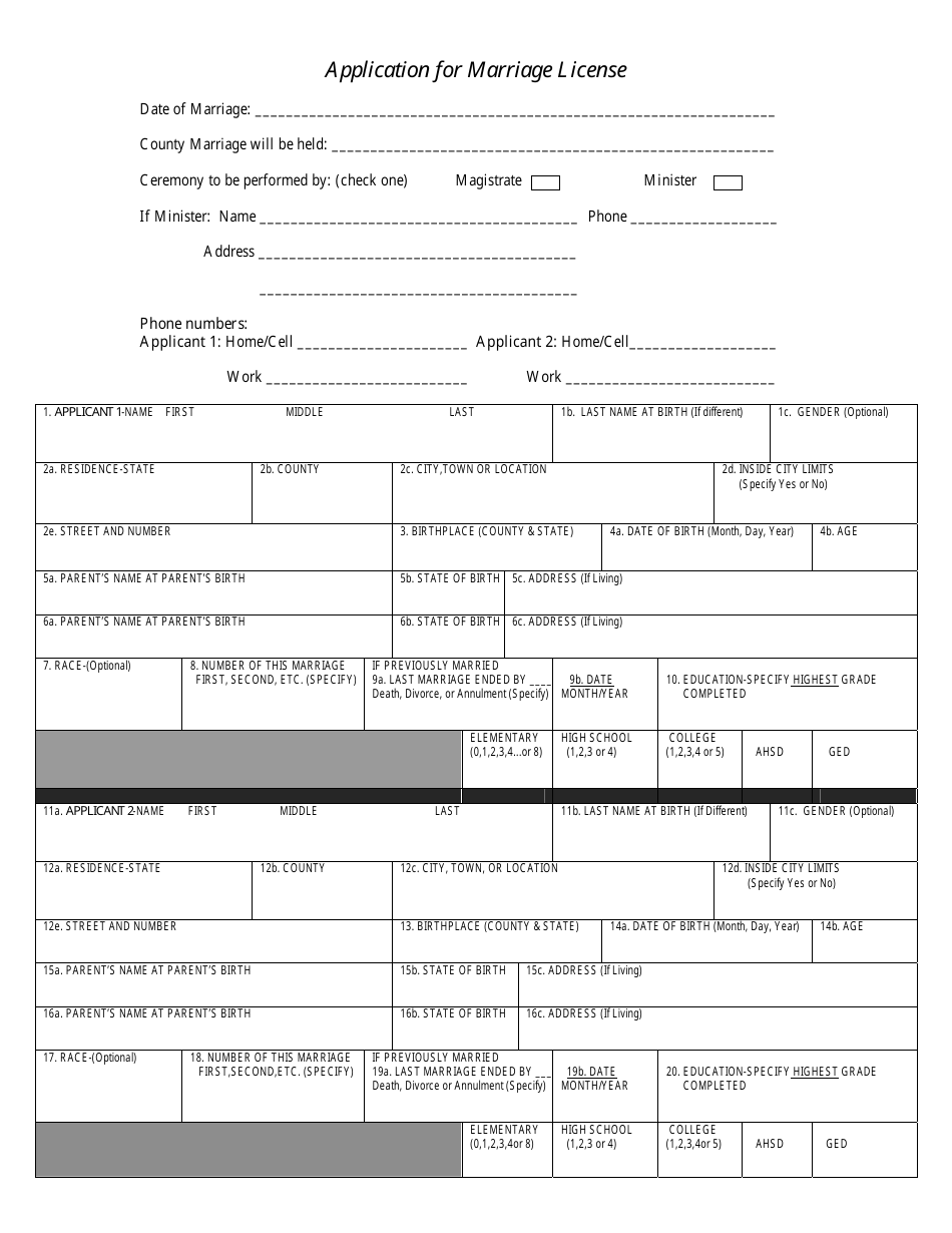 Application Form for Marriage License, Page 1