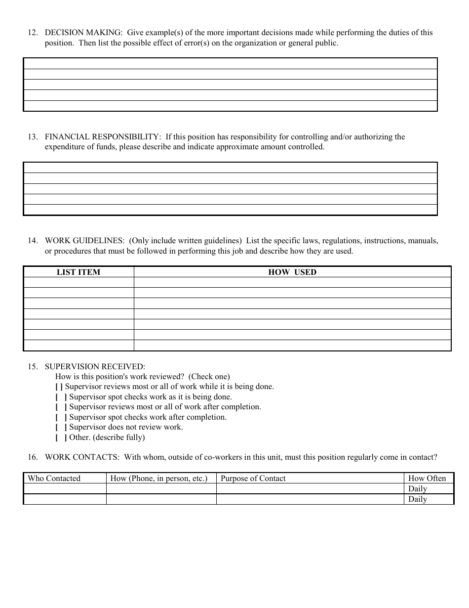 Form 40 Position Classification Questionnaire - Alabama, Page 3