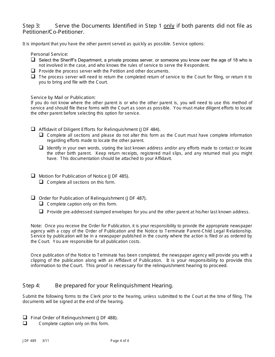 Form JDF489 Instructions for a Non-expedited Relinquishment - Colorado, Page 4