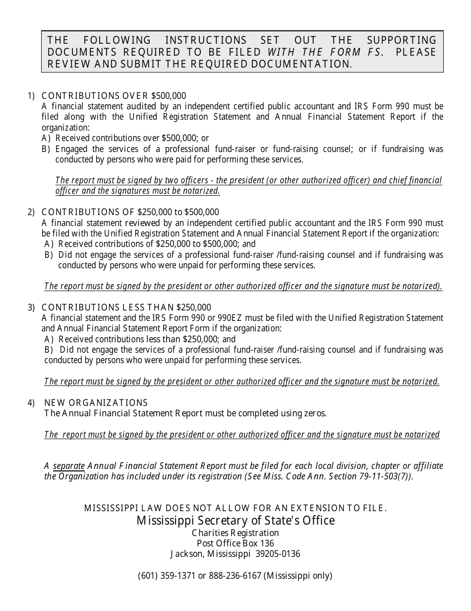 Form FS Annual Financial Report Form - Mississippi, Page 4
