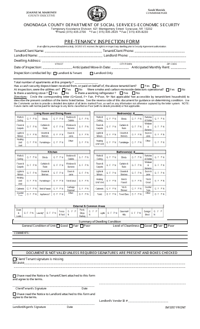 Form IM5357 Attachment 5 Pre-tenancy Inspection Form - Onondaga County, New York