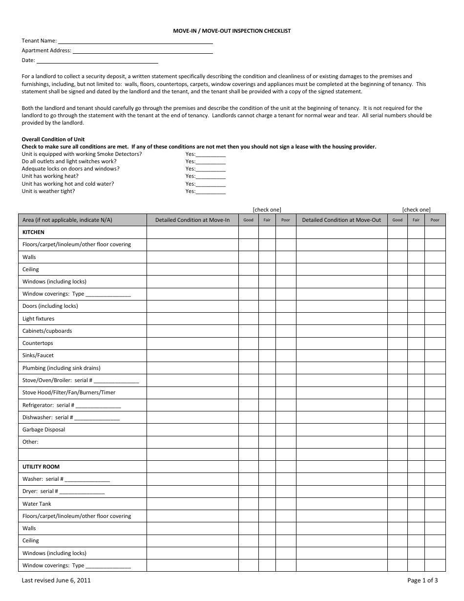 Printable Move Out Checklist