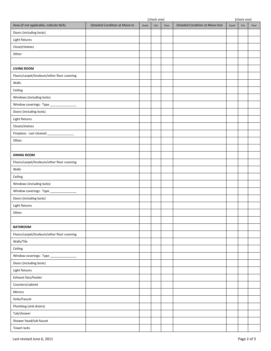 Move-In/Move-Out Housing Inspection Checklist Template - Fill Out, Sign ...