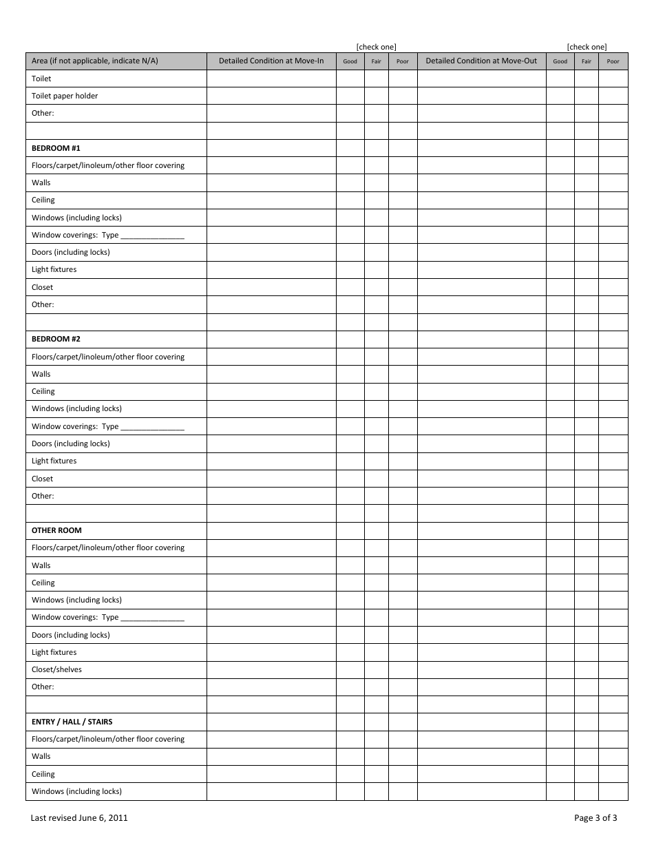 Move-In/Move-Out Housing Inspection Checklist Template - Fill Out, Sign ...