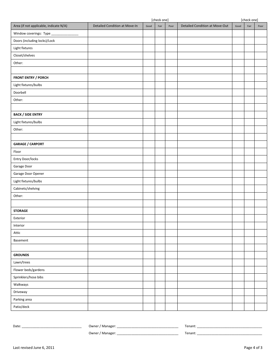 Move-In/Move-Out Housing Inspection Checklist Template - Fill Out, Sign ...