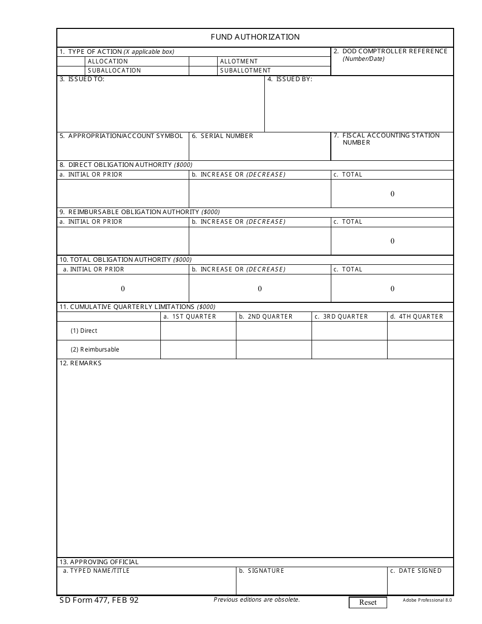 SD Form 477 Fund Authorization, Page 1