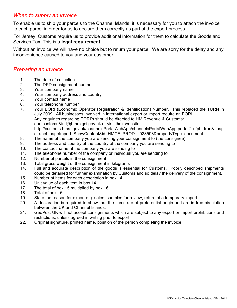 Channel Islands Invoice Template - United Kingdom, Page 2